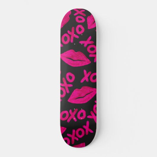 XOXO Zitat Schwarze Nebel Pink Lips Lipstick Muste Skateboard (Vorderseite)
