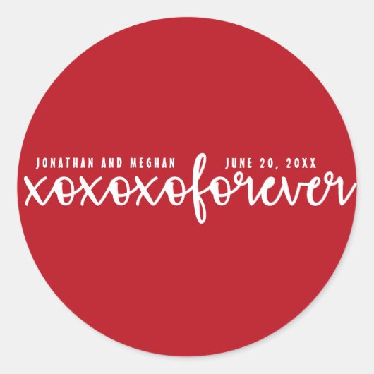 XOXOXO Forever Red and White Personalisiert Weddin Runder Aufkleber (Vorderseite)