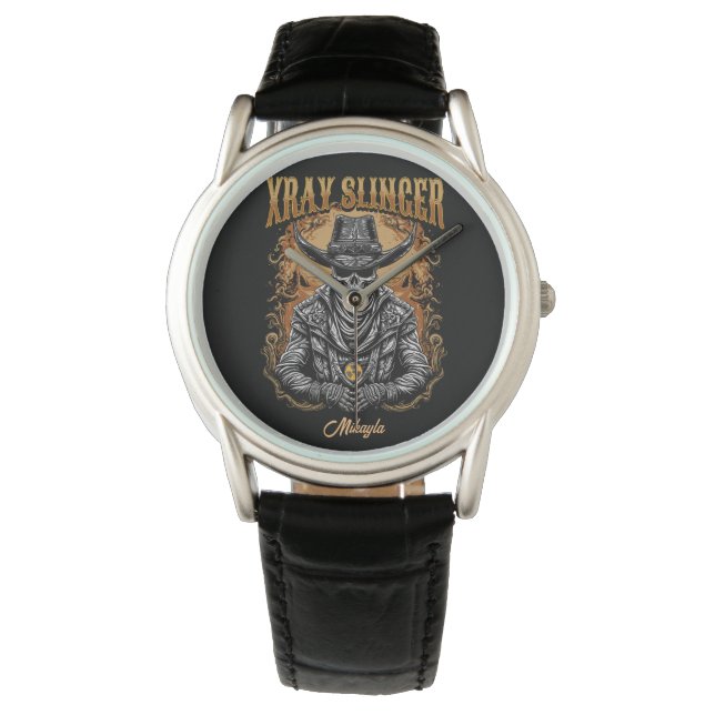 XRay Slinger Skeleton Cowboy Armbanduhr (Vorderseite)