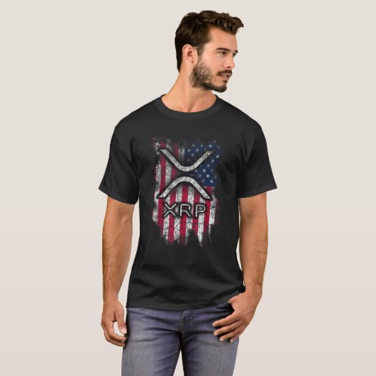 XRP Crypto USA Antiquitätenflagge T-Shirt (Vorne ganz)