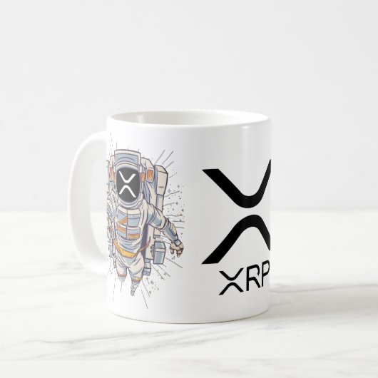 XRP Kryptowährung Astronaut Kaffeetasse (Vorderseite Links)
