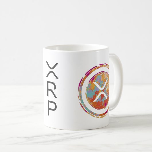 XRP Kryptowährung - XRP Wasserfarbe Kaffeetasse (VorderseiteRechts)