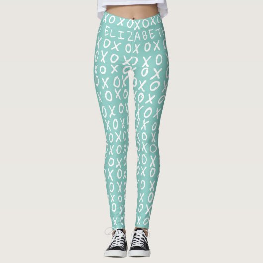 X's and O's personalisiert auf Riptide aquamarin Leggings (Vorderseite)