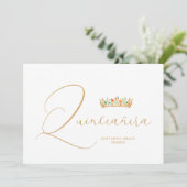 XVs Sophisticated Colorful Tiara & Elegant Script Dankeskarte (Stehend Vorderseite)