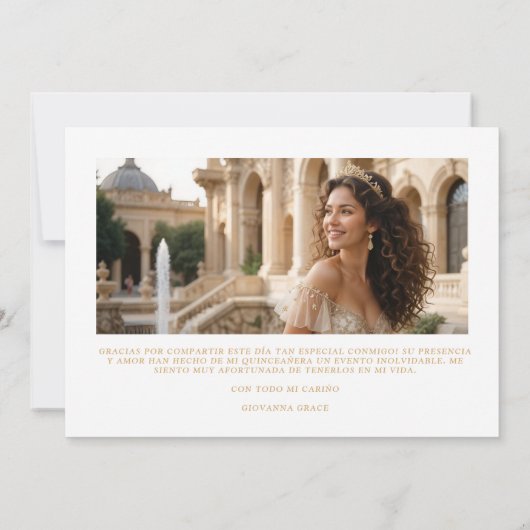 XVs Sophisticated Colorful Tiara & Elegant Script Dankeskarte (Rückseite)