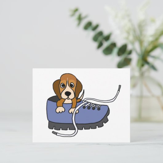 XX- Beagle Welpenhund in einem Schuhputzer-Cartoon Postkarte (Stehend Vorderseite)