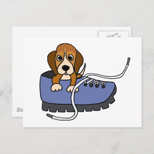 XX- Beagle Welpenhund in einem Schuhputzer-Cartoon Postkarte (Vorne/Hinten)