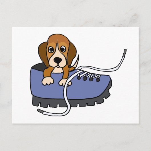 XX- Beagle Welpenhund in einem Schuhputzer-Cartoon Postkarte (Vorderseite)