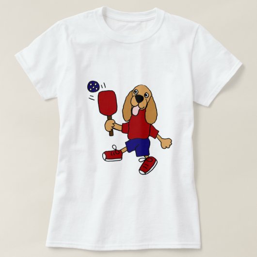 XX Cockerspaniel, der Pickleball Cartoon spielt T-Shirt (Design vorne)