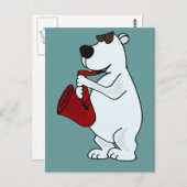 XX - Cooler Polarbär Saxophon-Cartoon Postkarte (Vorne/Hinten)