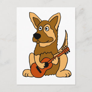 XX - Deutscher Schäferpuppy Playing Guitar Cartoon Postkarte