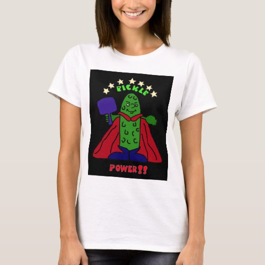 XX Essiggurken-PowerSuperhero Pickleball Cartoon T-Shirt (Vorderseite)
