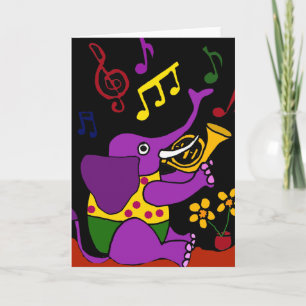 XX- Folk Art Elephant Playing French Horn Karte