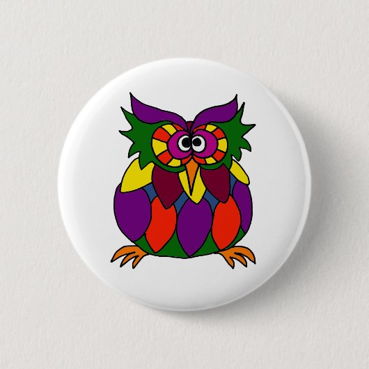 XX Funky Eulen-Kunst-Cartoon Button (Vorderseite)