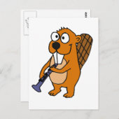 XX. Funny Beaver Playing Klarinette Cartoon Postkarte (Vorne/Hinten)