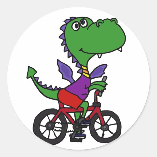 XX- Funny Dragon Riding Bicycle Runder Aufkleber (Vorderseite)