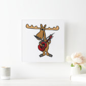 XX. Funny Moose Playing Guitar Cartoon Quadratische Wanduhr (Zuhause)
