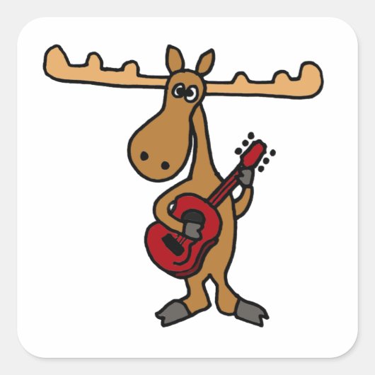 XX. Funny Moose Playing Guitar Cartoon Quadratischer Aufkleber (Vorderseite)