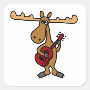 XX. Funny Moose Playing Guitar Cartoon Quadratischer Aufkleber