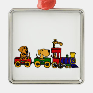 XX Hunde auf einem Zug-Cartoon Ornament Aus Metall