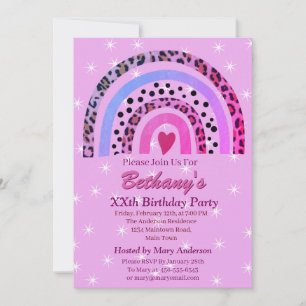 XX. Leopard Print Boho Rainbow Birthday Party Einladung