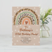 XX. Leopard Print Boho Rainbow Birthday Party Einladung (Stehend Vorderseite)