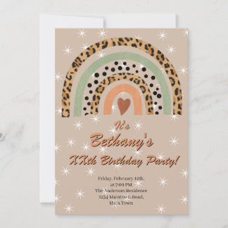 XX. Leopard Print Boho Rainbow Birthday Party Einladung