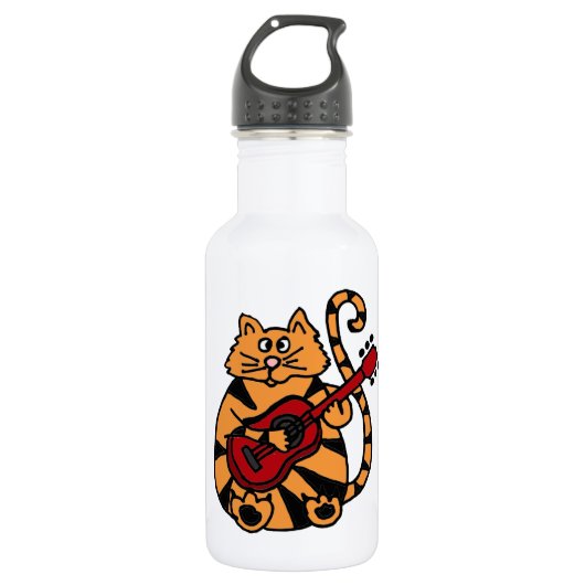 XX lustige orange Tiger-Katze, die Gitarre spielt Trinkflasche (Vorderseite)