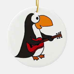 XX lustiger Pinguin, der Gitarre spielt Keramikornament