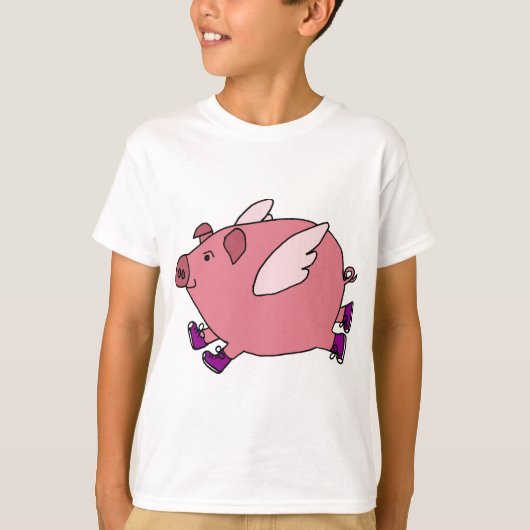 XX lustiges Fliegen-Schwein mit Turnschuhen T-Shirt (Vorderseite)
