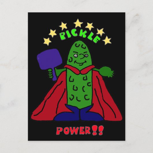 XX - Pickle Power Superhero Pickleball Cartoon Postkarte (Vorderseite)