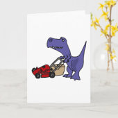 XX T-rex Dinosaurier, der Rasenmäher drückt Karte (Gelbe Blume)