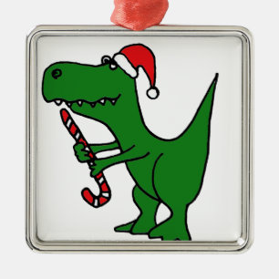 XX T-Rex Dinosaurier-WeihnachtsCartoon Silbernes Ornament