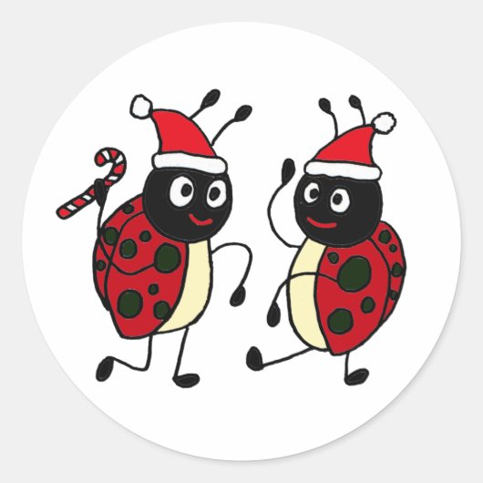 XX- Tanzende Ladybugs Tragen von Weihnachtsmannmüt Runder Aufkleber (Vorderseite)