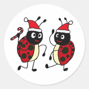 XX- Tanzende Ladybugs Tragen von Weihnachtsmannmüt Runder Aufkleber