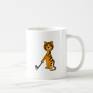 XX Tiger, der Golf-Cartoon spielt Kaffeetasse