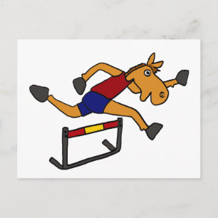 XY- Funny Horse Jumping Over Hurdles Cartoon Postkarte