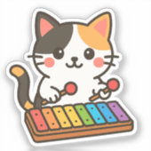 Xylophon-Buntkatze-Regenbogen-Noten Aufkleber (Vorderseite)