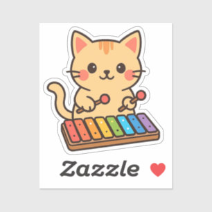 Xylophon-Katze Regenbogen-Noten Aufkleber