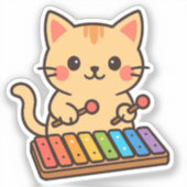 Xylophon-Katze Regenbogen-Noten Aufkleber (Vorderseite)