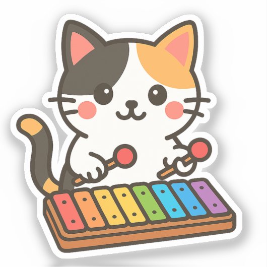 Xylophone Calico Cat Rainbow Notes Aufkleber (Vorderseite)