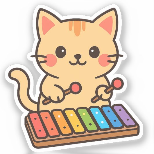 Xylophone Cat Rainbow Notes Aufkleber (Vorderseite)
