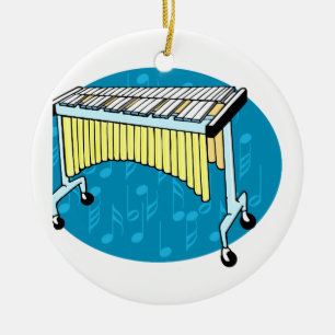 Xylophonegraphik mit blauem Hintergrund Keramikornament
