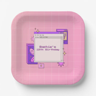 Y2K 2000er Retro-Computer-Interface-Geburtstagsfei Pappteller