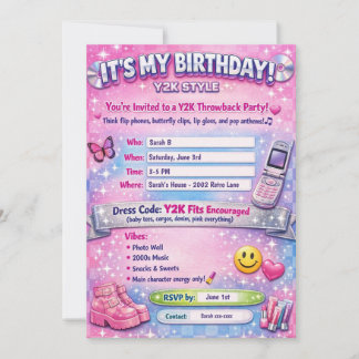 Y2K 2000's Birthday Party Invitation Einladung