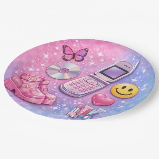 Y2K 2000's Party Plate Pappteller (Schrägansicht)