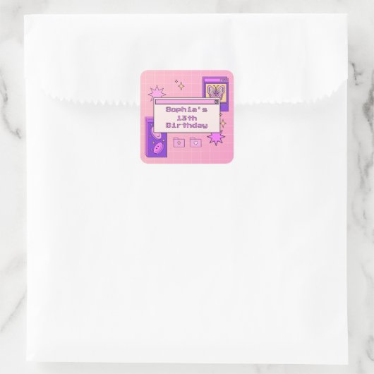 Y2K 2000s Retro Computer Interface Birthday Party Quadratischer Aufkleber (Tasche)