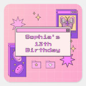 Y2K 2000s Retro Computer Interface Birthday Party Quadratischer Aufkleber (Vorderseite)