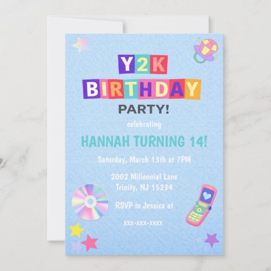 Y2K 2000's Trendy Birthday Party Invitation Einladung (Vorderseite)