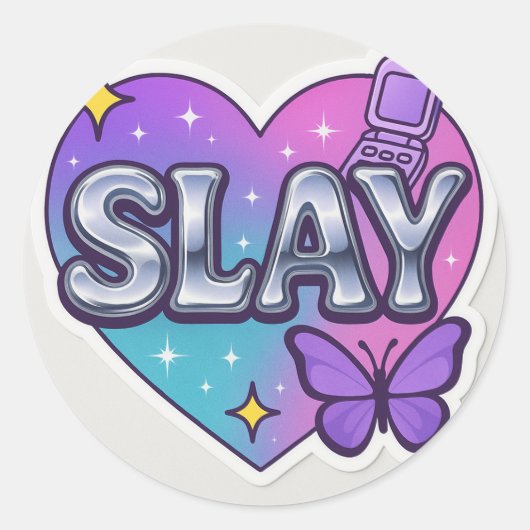 Y2K Ästhetik "SLAY" Chrome Heart Sticker - Retro (Vorderseite)